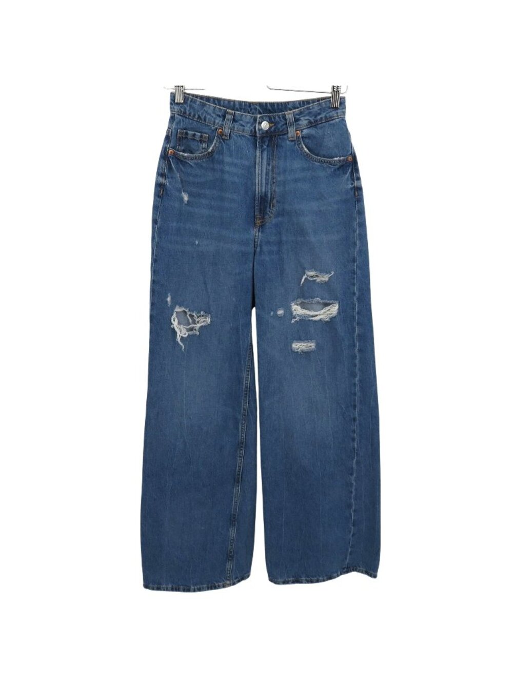 H&M Divided Women 4 Blue Wide Leg Distressed Denim Jeans Pockets Cotton Blend